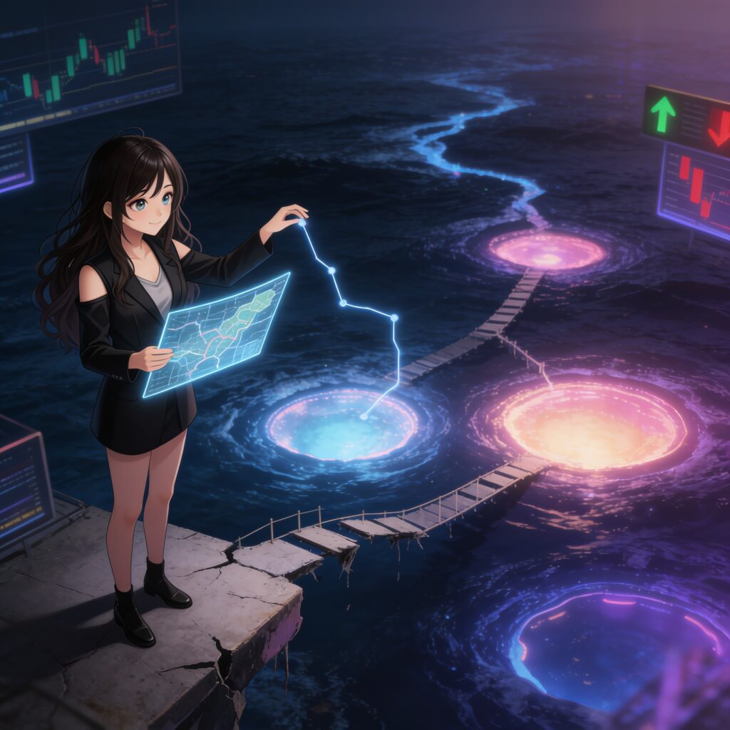 Tracing a route between isolated pools of liquidity, where not every bridge reaches the other side.